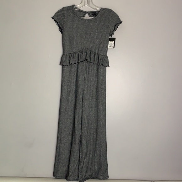 Art Class Silver Metallic peplum jumpsuit Medium girls grey new with tags - Picture 1 of 6